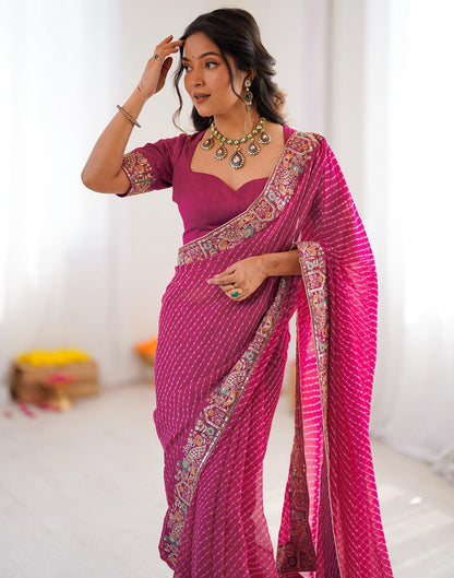 Pink Georgette Printed Laheriya Saree