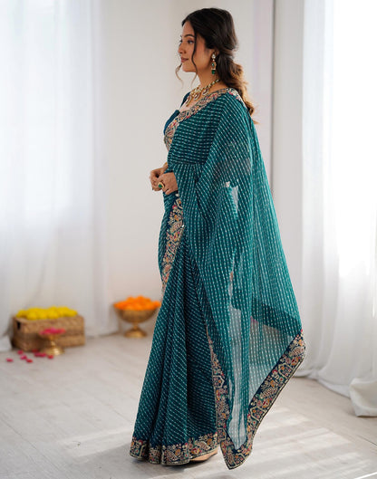 Teal Blue Georgette Printed Laheriya Saree