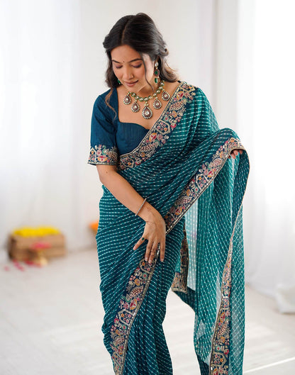 Teal Blue Georgette Printed Laheriya Saree