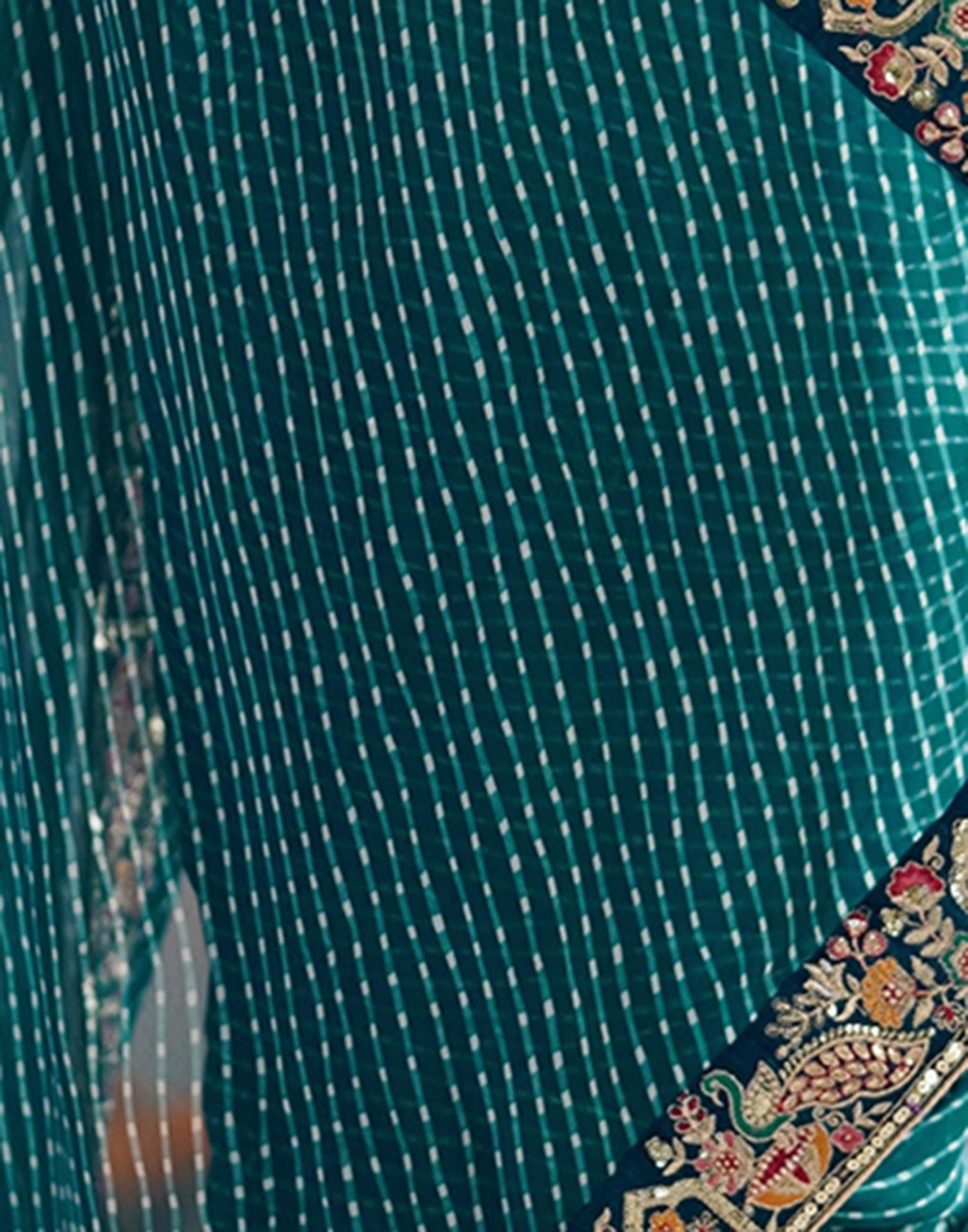 Teal Blue Georgette Printed Laheriya Saree