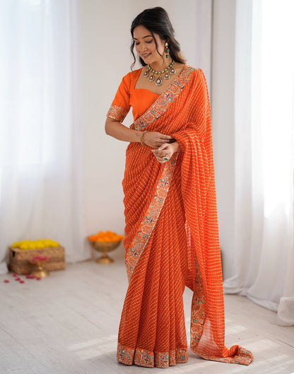 Orange Georgette Printed Laheriya Saree