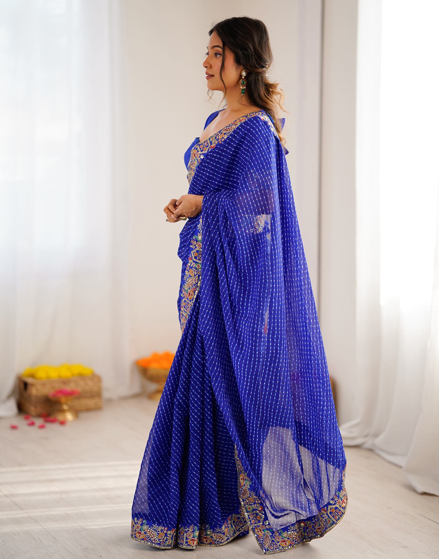 Blue Georgette Printed Laheriya Saree