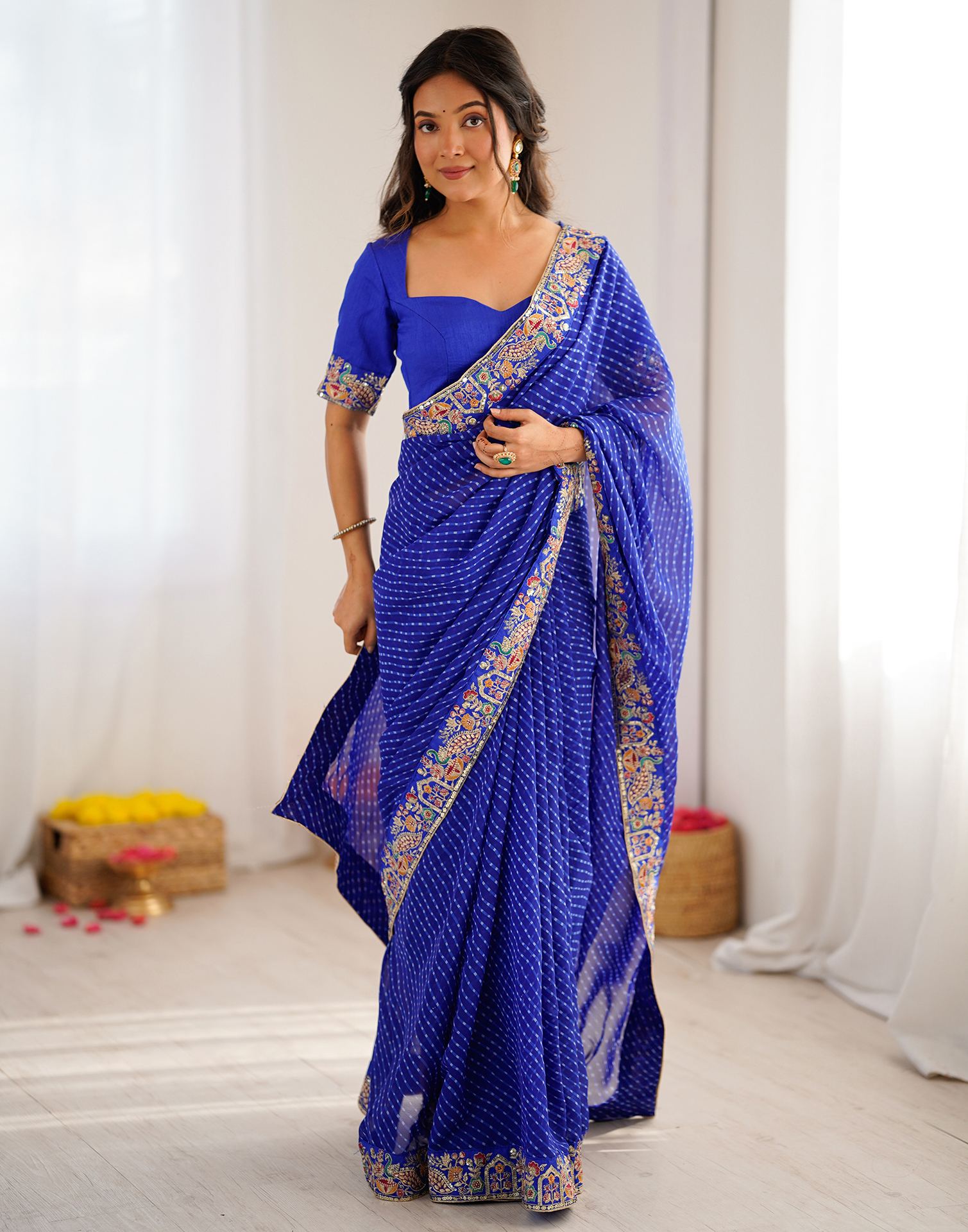 Blue Georgette Printed Laheriya Saree
