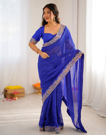 Blue Georgette Printed Laheriya Saree
