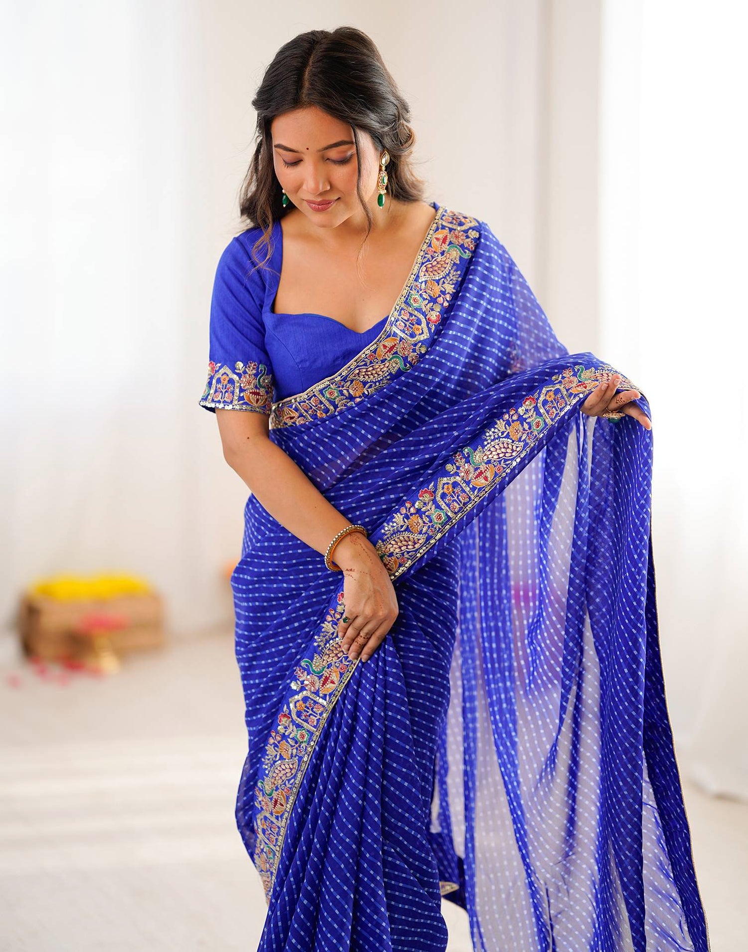 Blue Georgette Printed Laheriya Saree