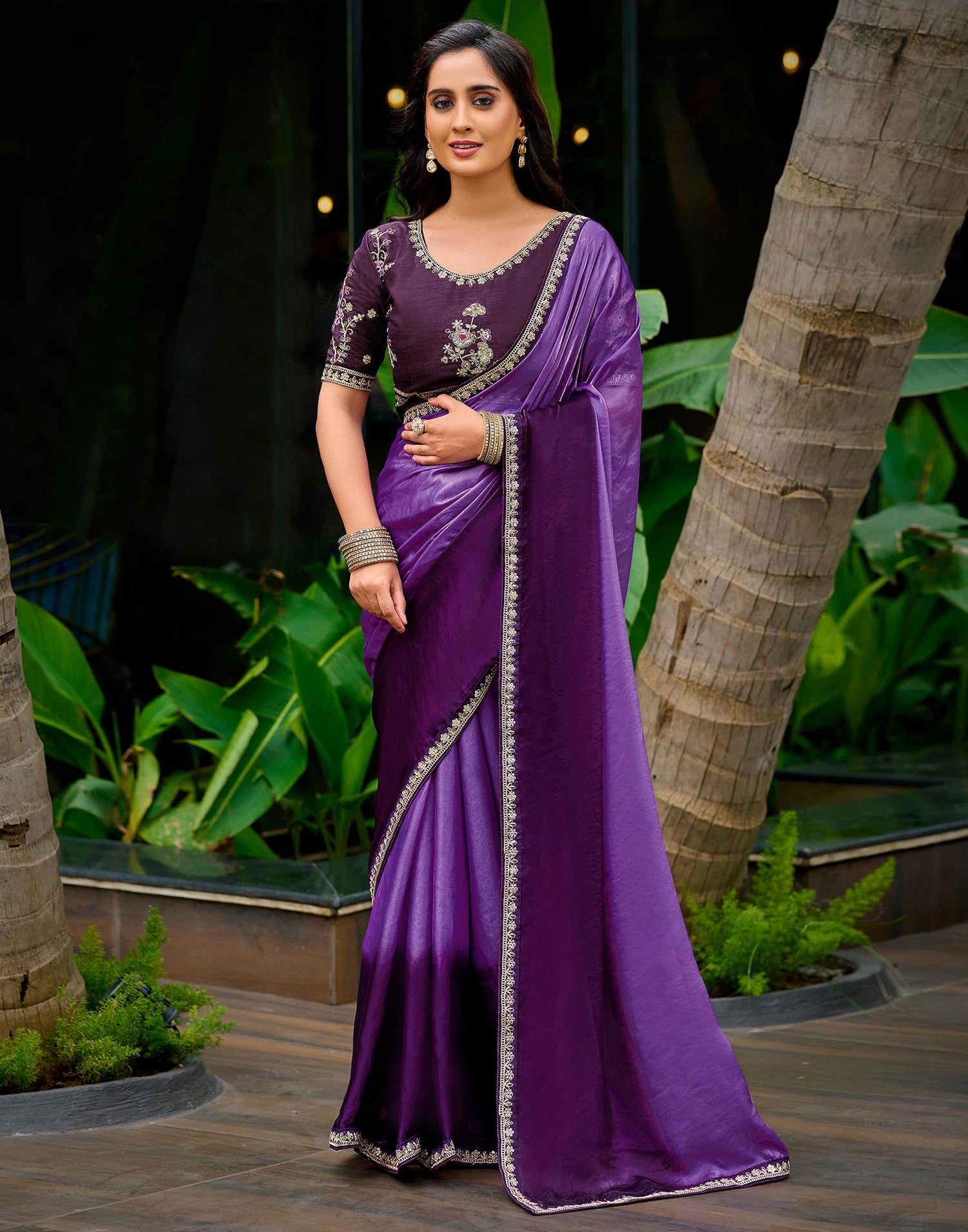 Purple Tissue Silk Lace Saree