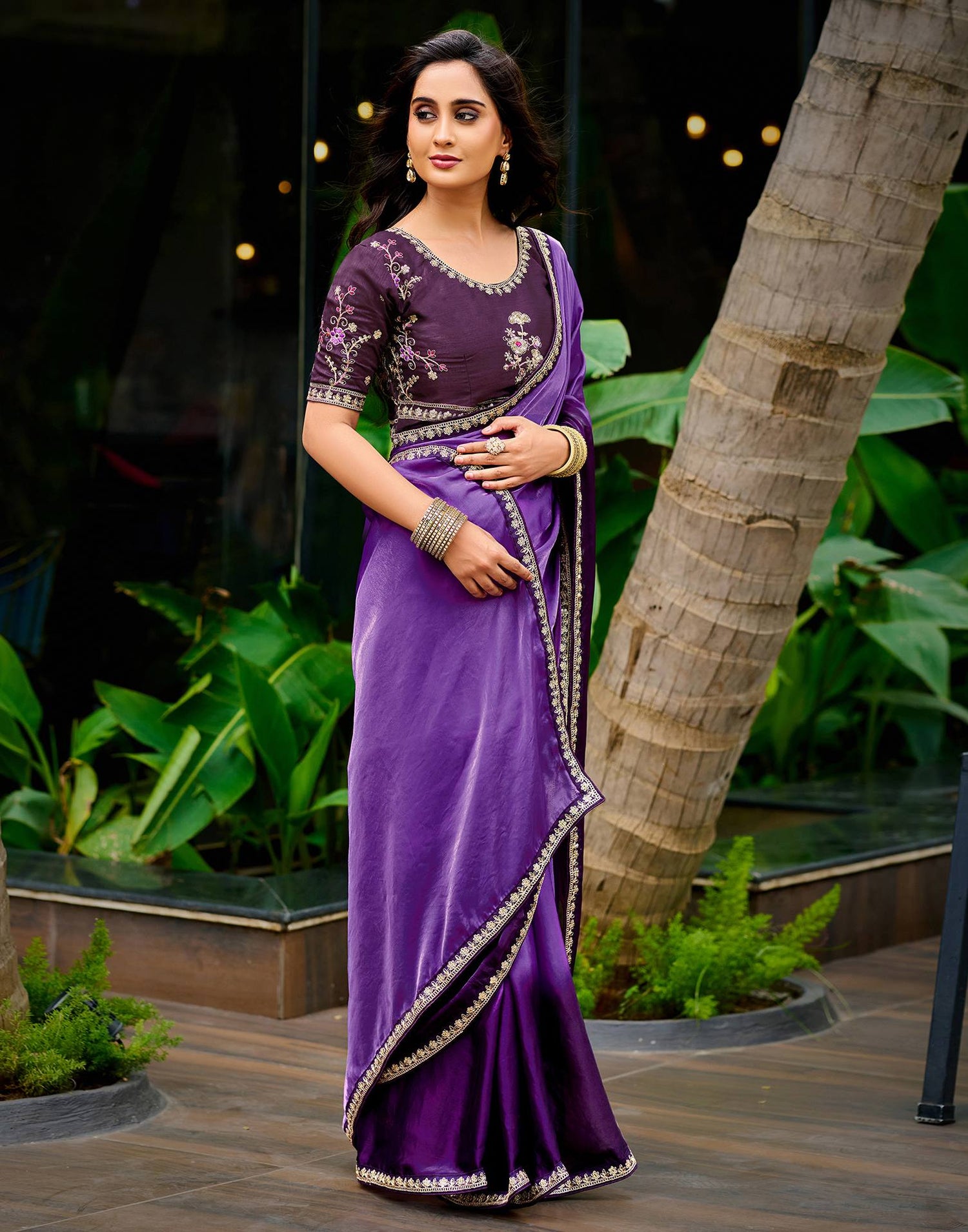 Purple Tissue Silk Lace Saree