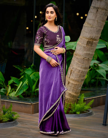 Purple Tissue Silk Lace Saree