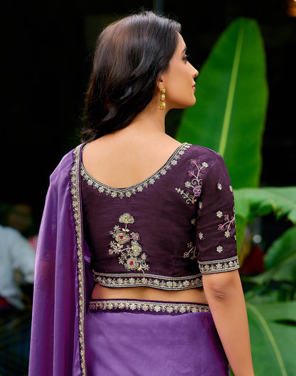 Purple Tissue Silk Lace Saree