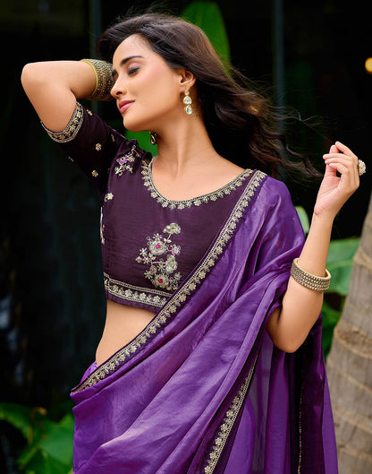 Purple Tissue Silk Lace Saree