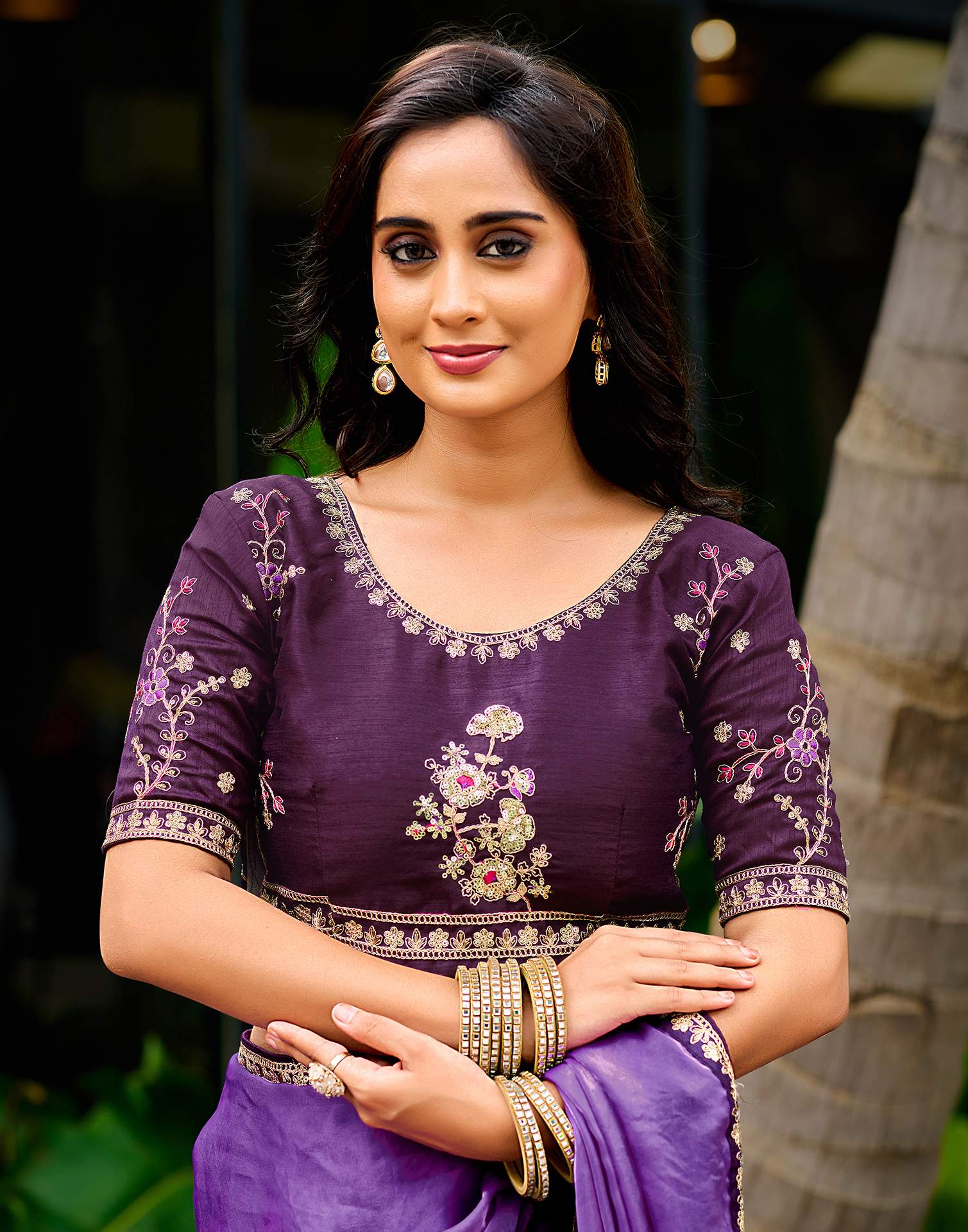 Purple Tissue Silk Lace Saree