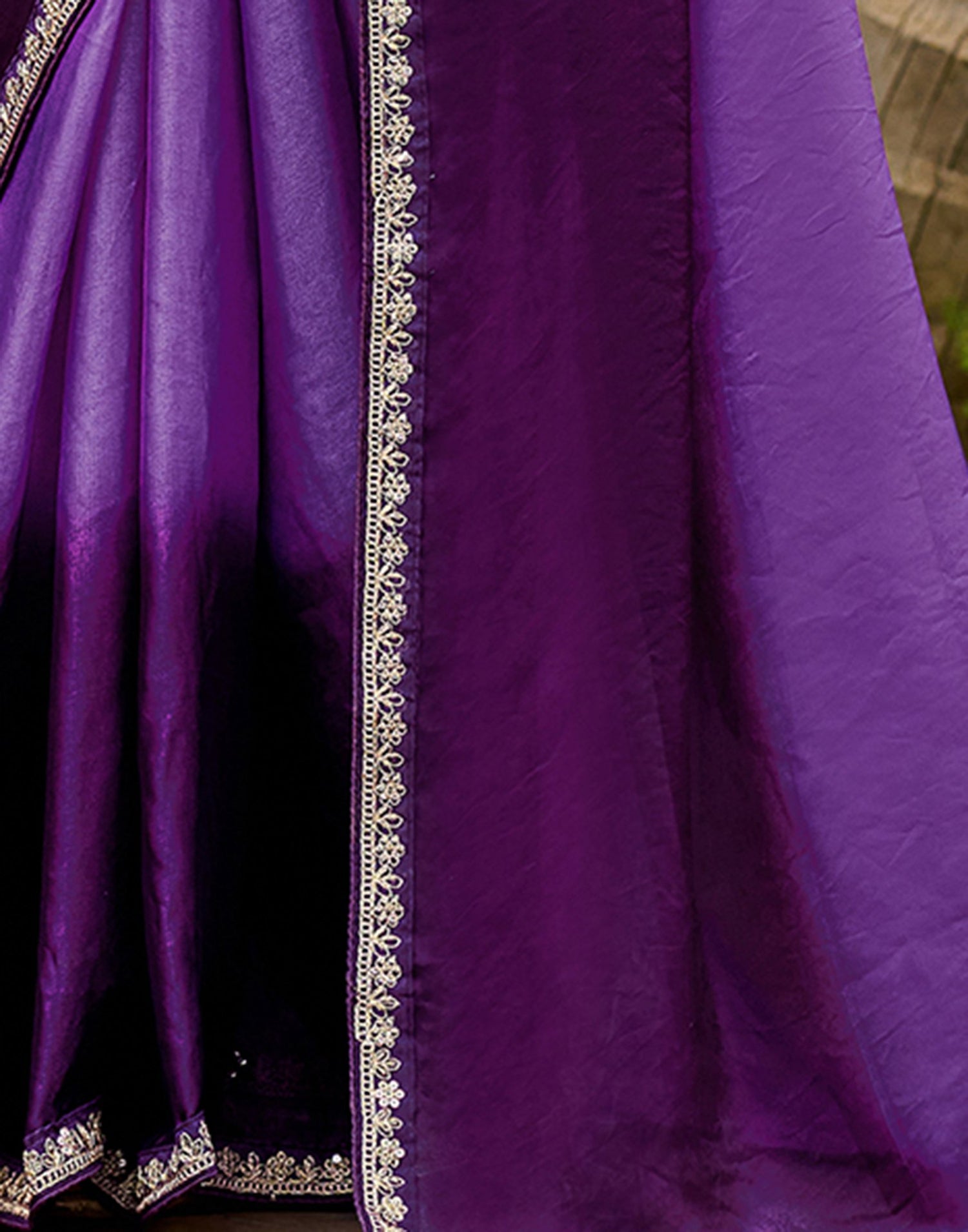 Purple Tissue Silk Lace Saree