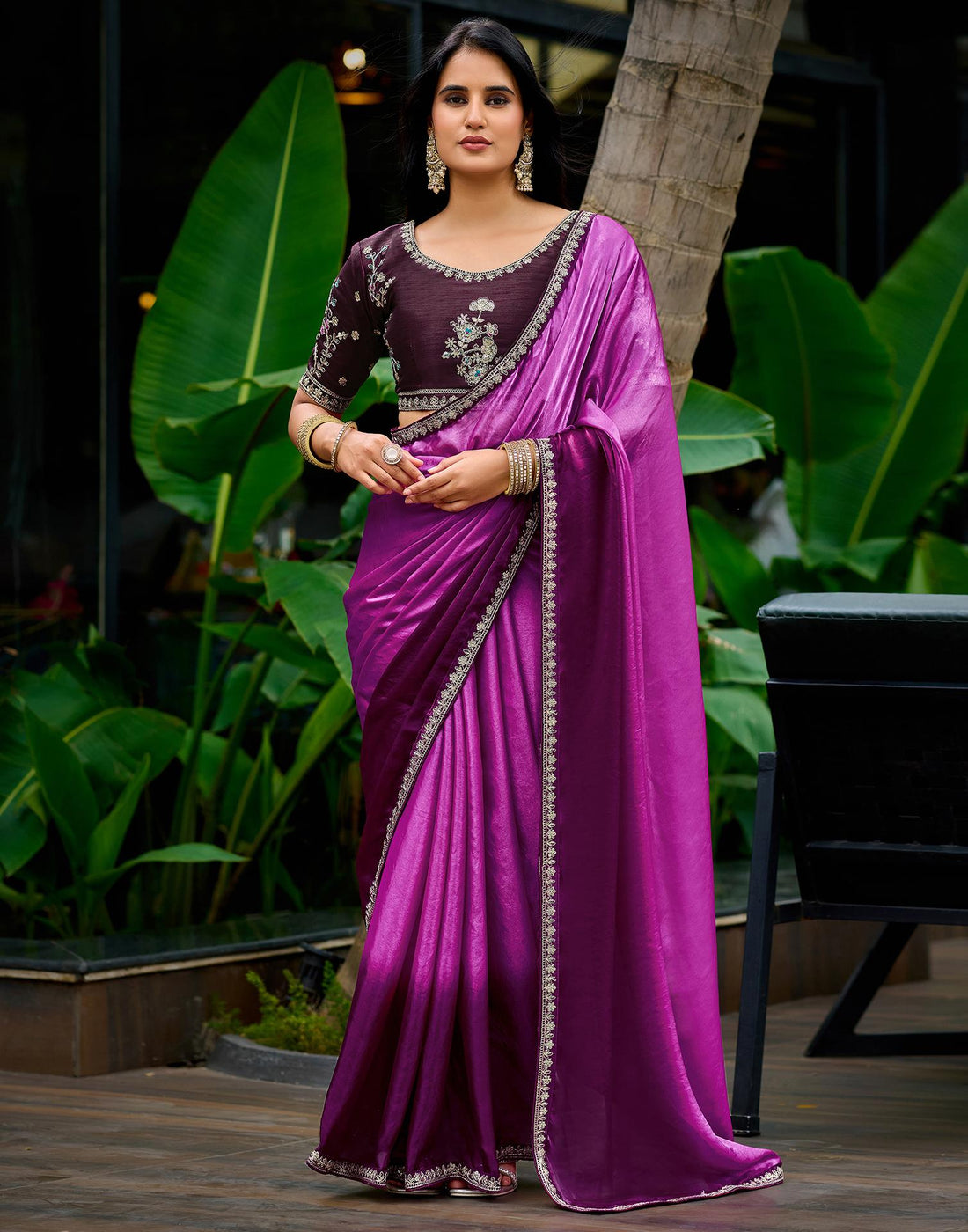 Light Purple Tissue Silk Lace Saree