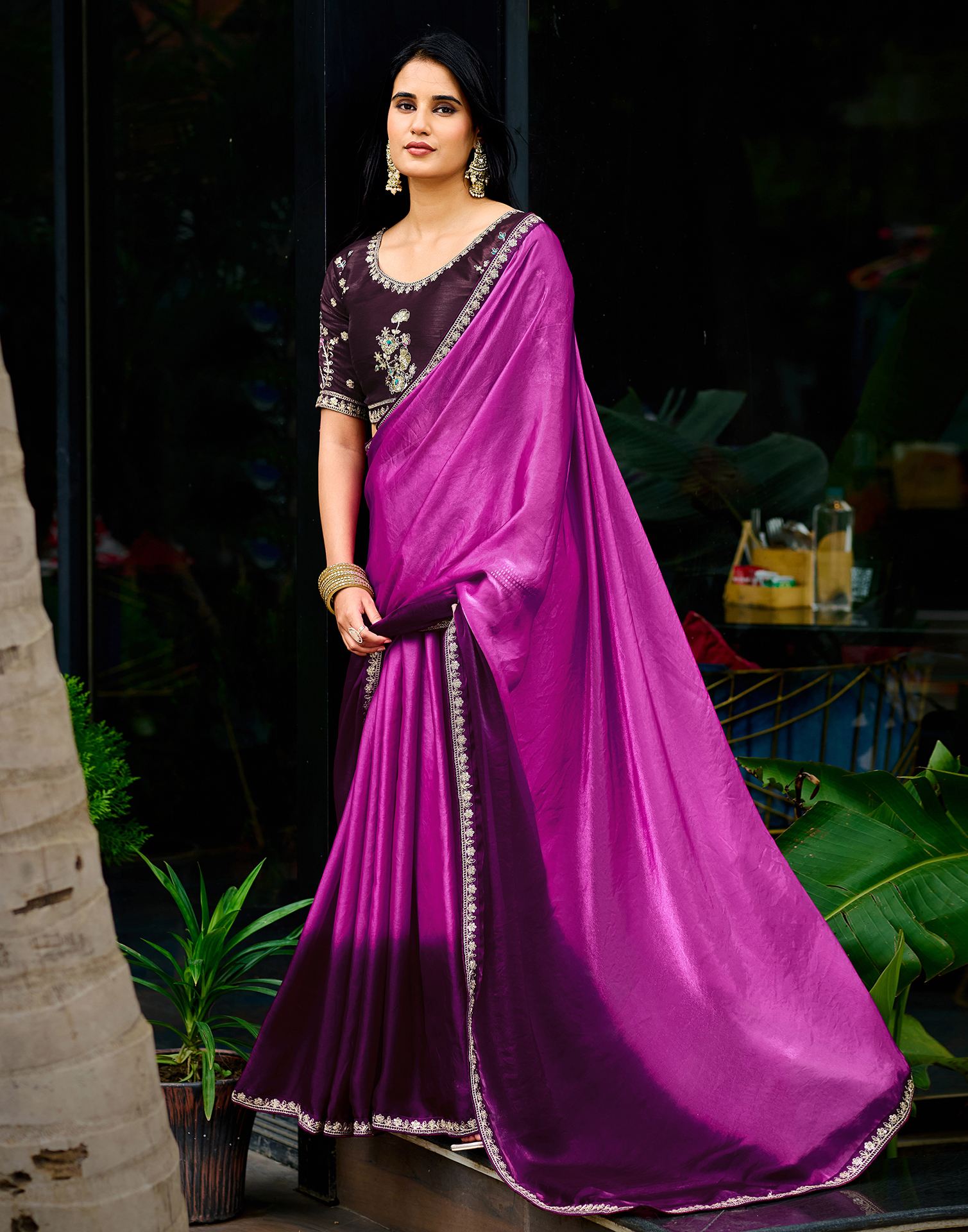 Light Purple Tissue Silk Lace Saree