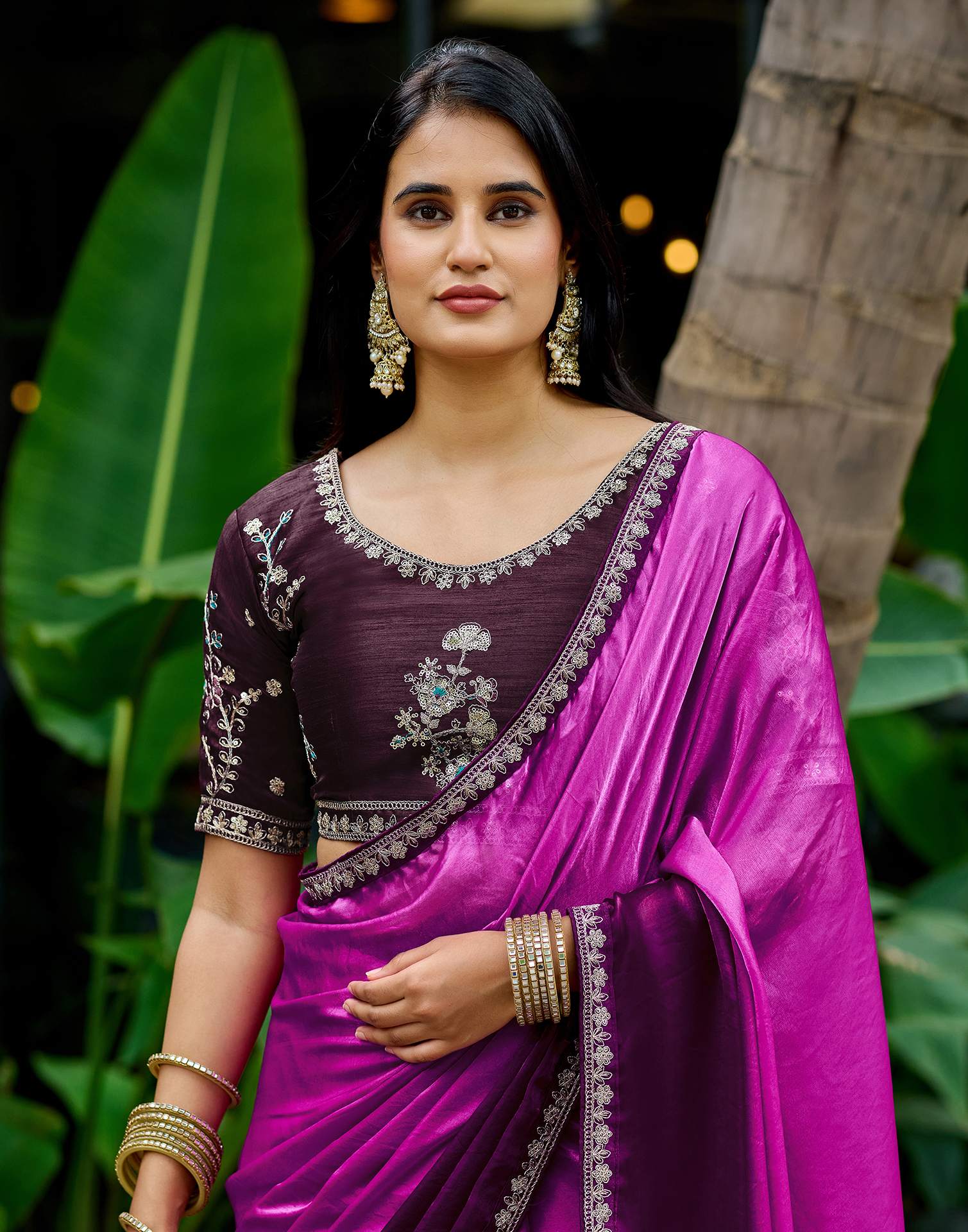 Light Purple Tissue Silk Lace Saree