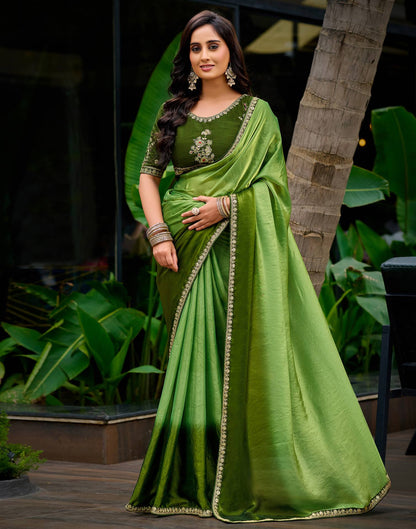 Light Green Tissue Silk Lace Saree