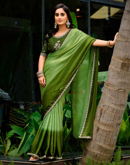 Light Green Tissue Silk Lace Saree