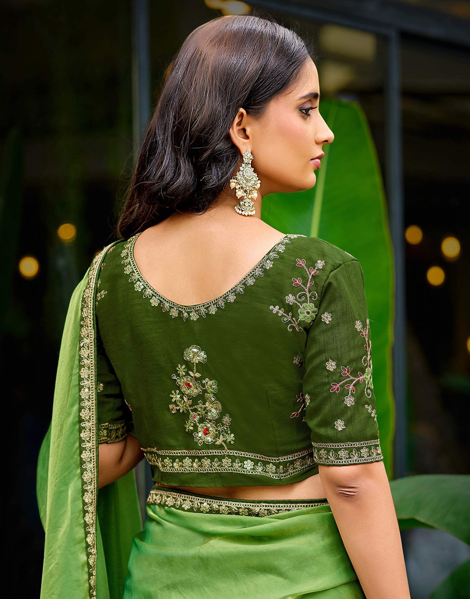 Light Green Tissue Silk Lace Saree
