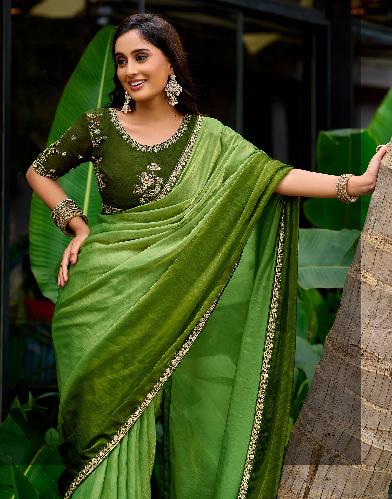 Light Green Tissue Silk Lace Saree