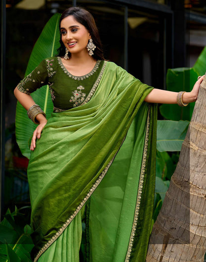 Light Green Tissue Silk Lace Saree