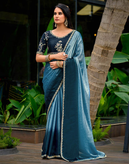 Light Teal Blue Tissue Silk Lace Saree
