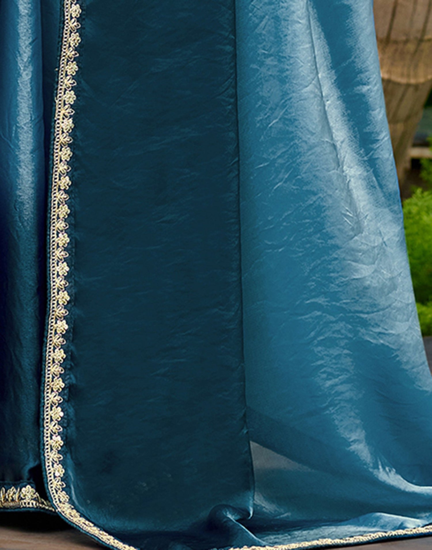 Light Teal Blue Tissue Silk Lace Saree