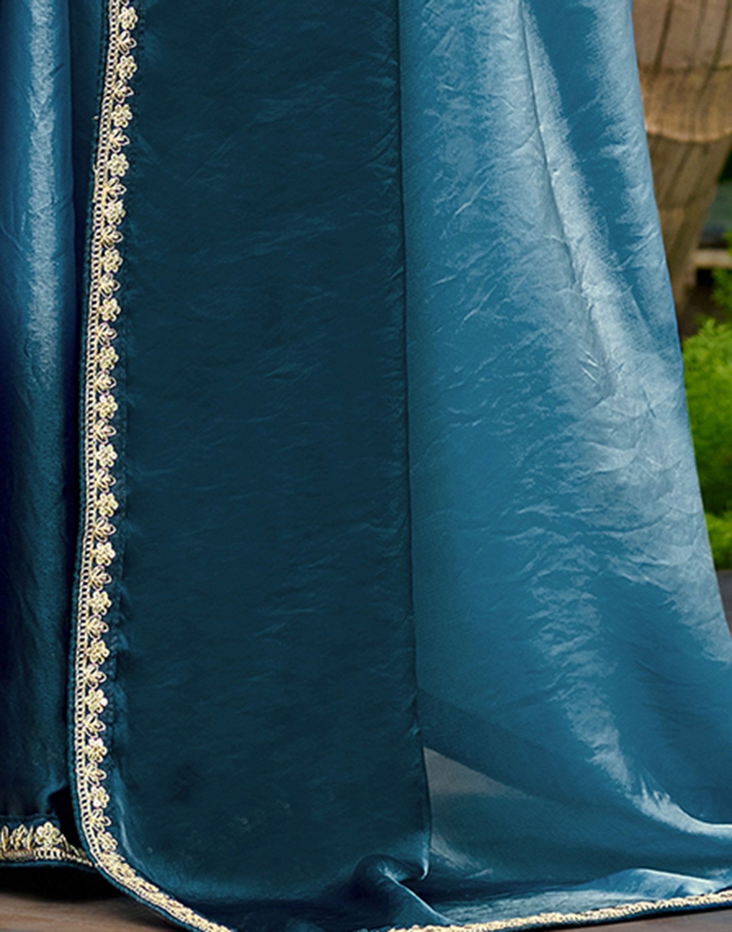 Light Teal Blue Tissue Silk Lace Saree