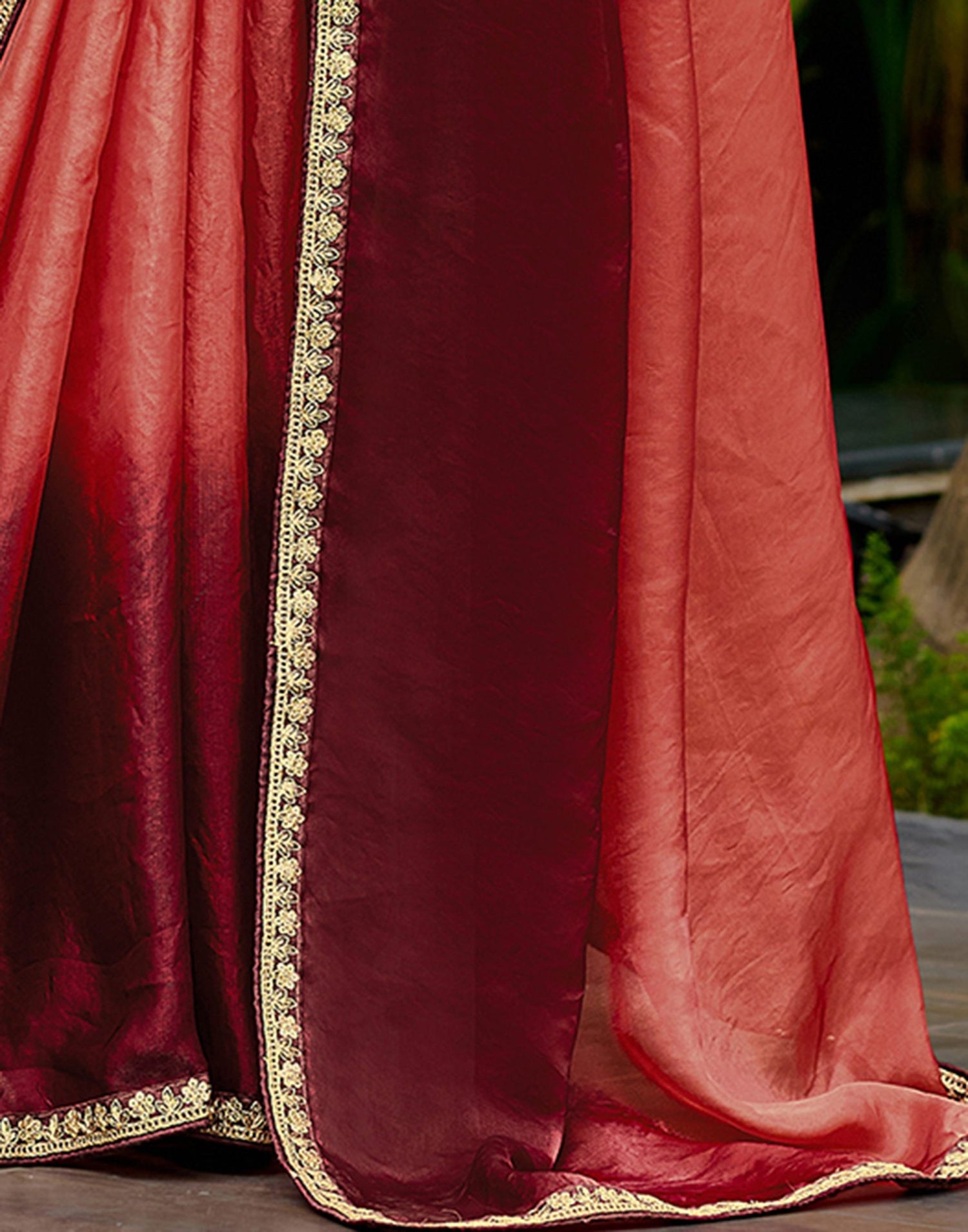 Maroon Tissue Silk Lace Saree