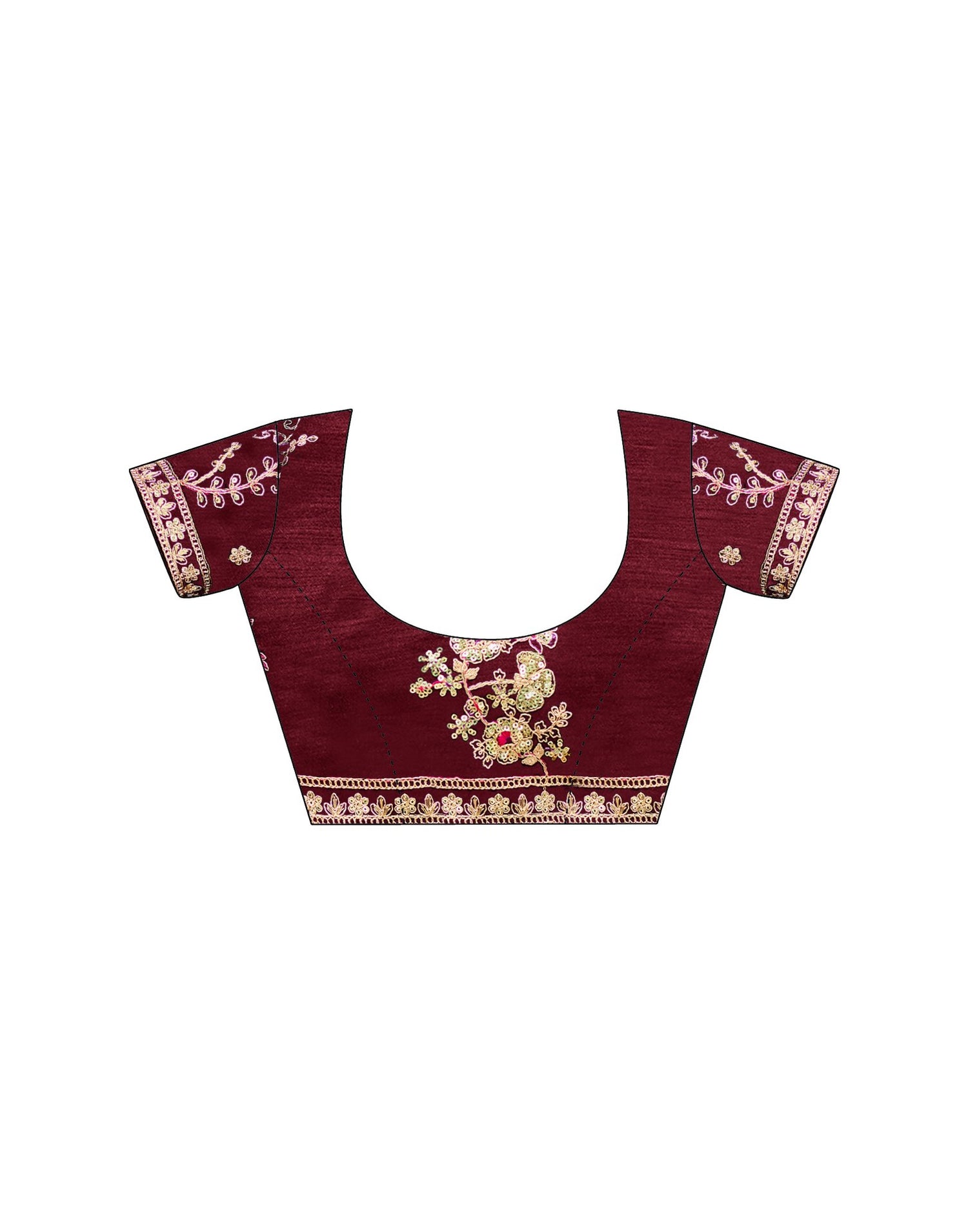 Maroon Tissue Silk Lace Saree