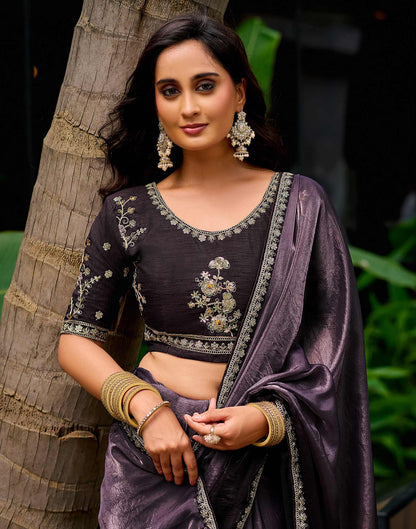 Dusty Purple Tissue Silk Lace Saree