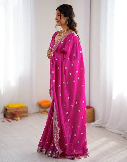 Pink Silk Sequence Embroidery Saree