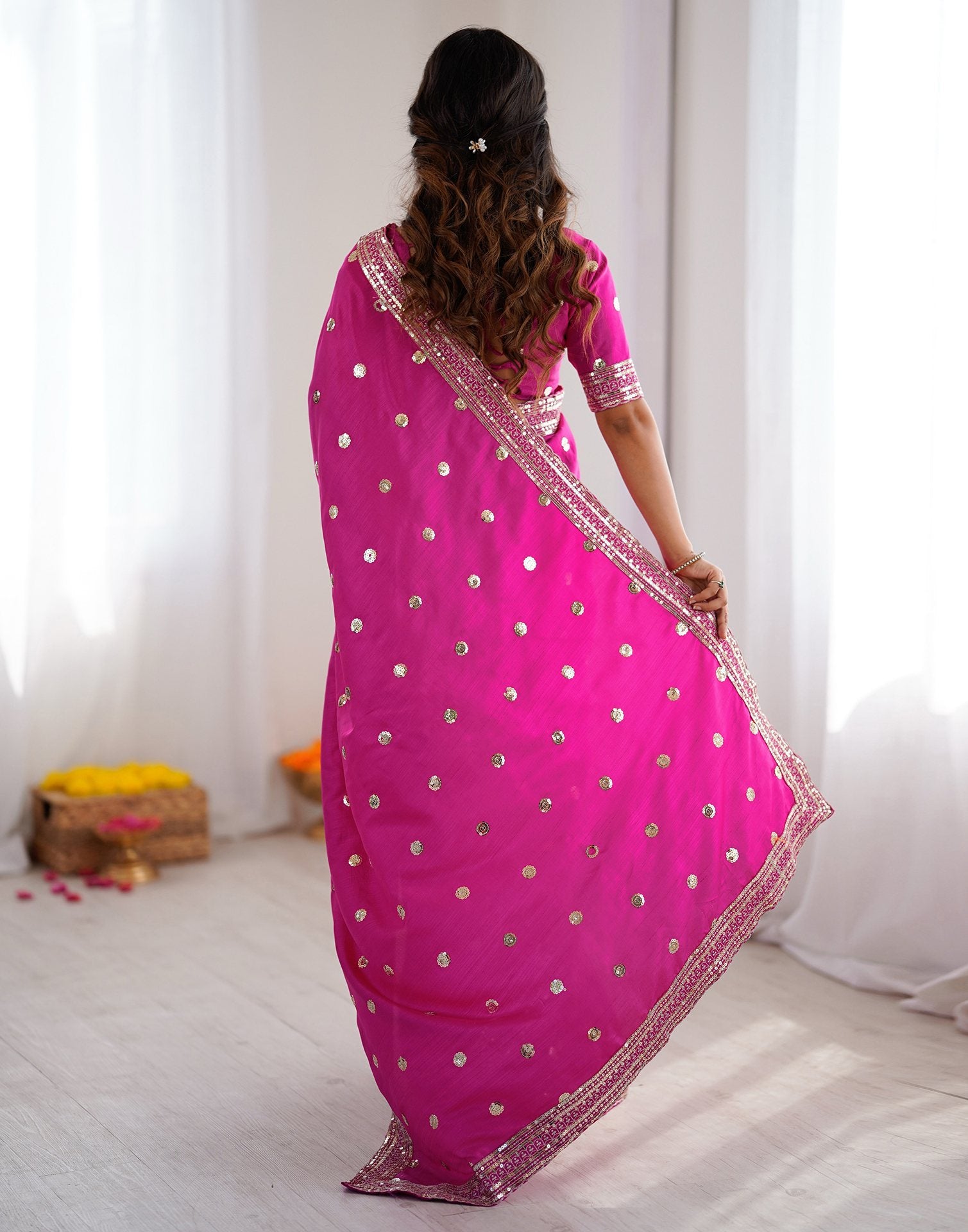 Pink Silk Sequence Embroidery Saree