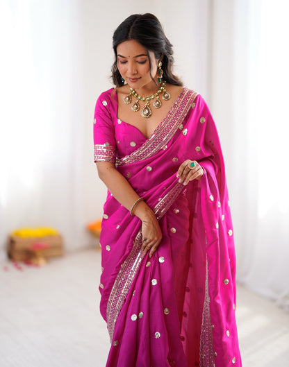 Pink Silk Sequence Embroidery Saree