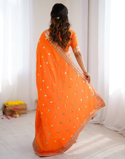 Orange Silk Sequence Embroidery Saree