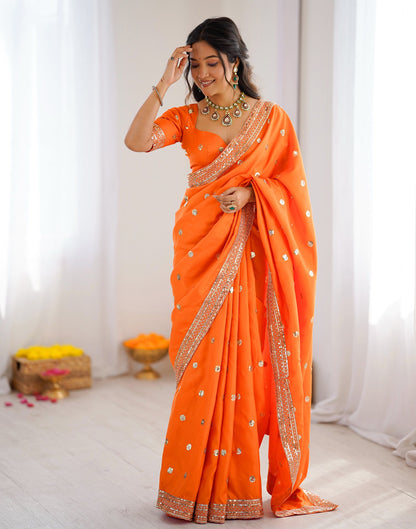 Orange Silk Sequence Embroidery Saree