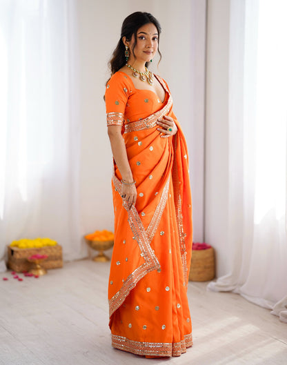 Orange Silk Sequence Embroidery Saree
