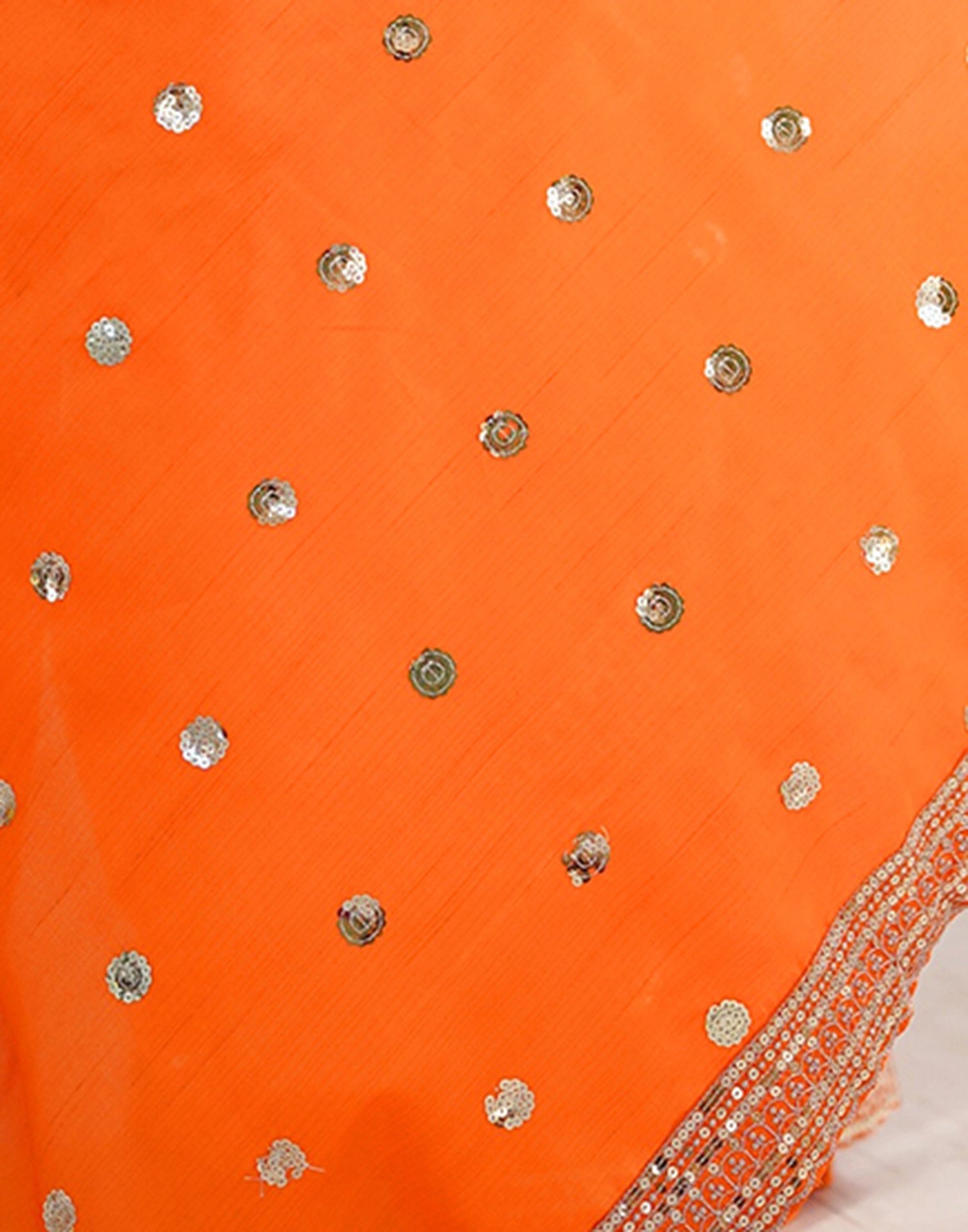 Orange Silk Sequence Embroidery Saree