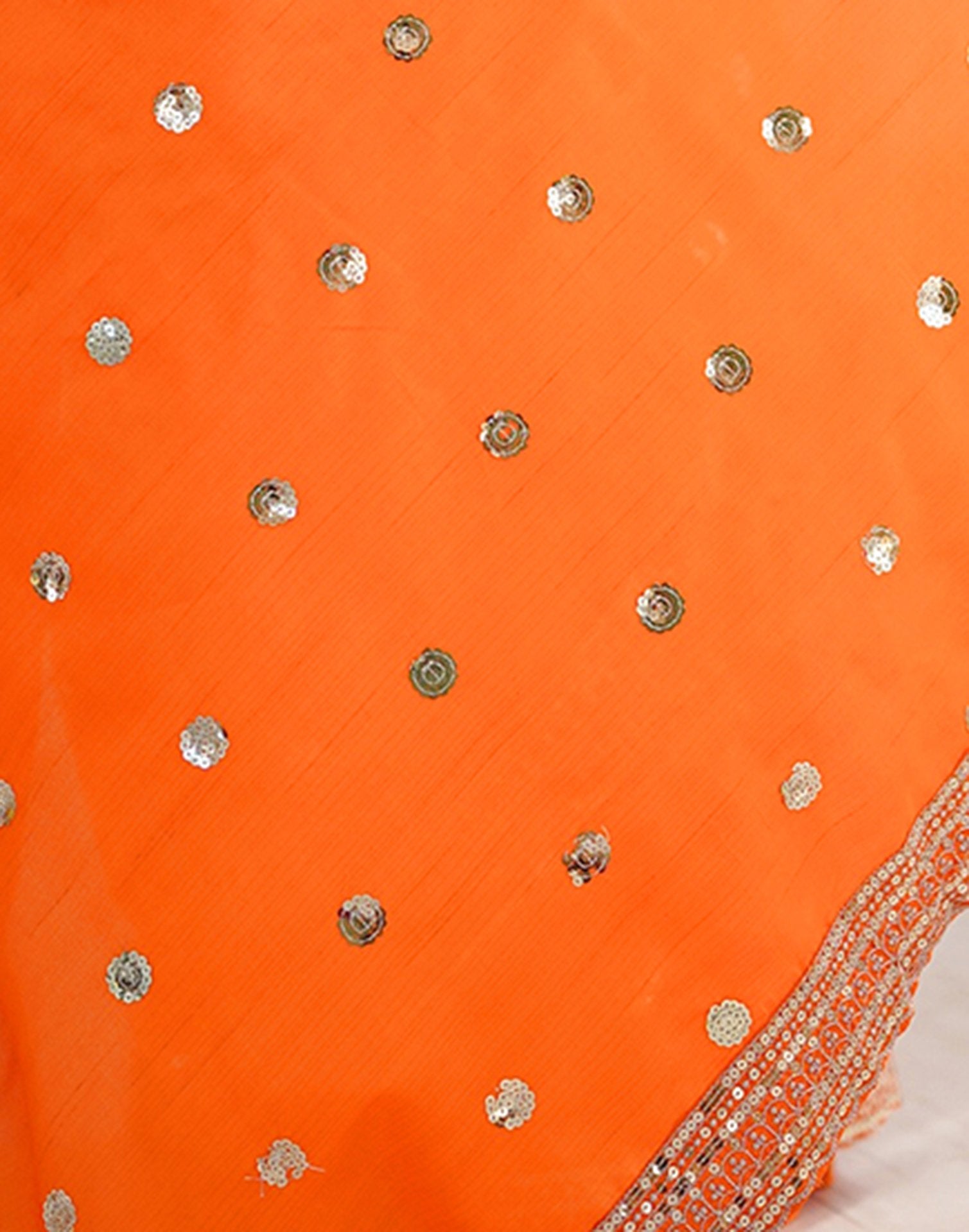 Orange Silk Sequence Embroidery Saree
