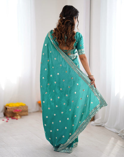 Dusty Teal Green Silk Sequence Embroidery Saree