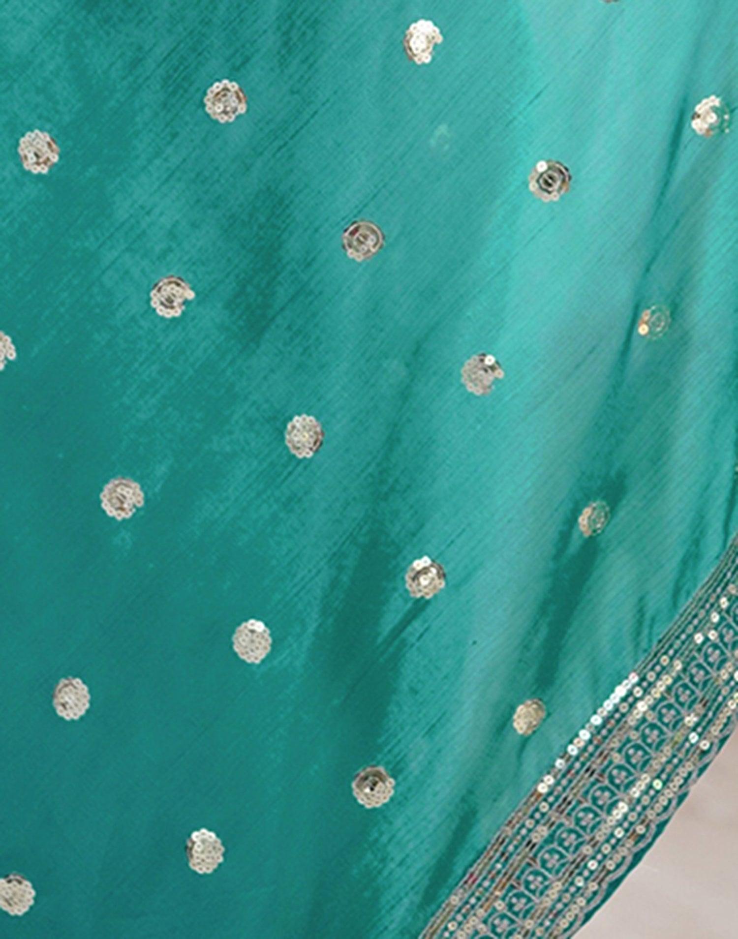 Dusty Teal Green Silk Sequence Embroidery Saree