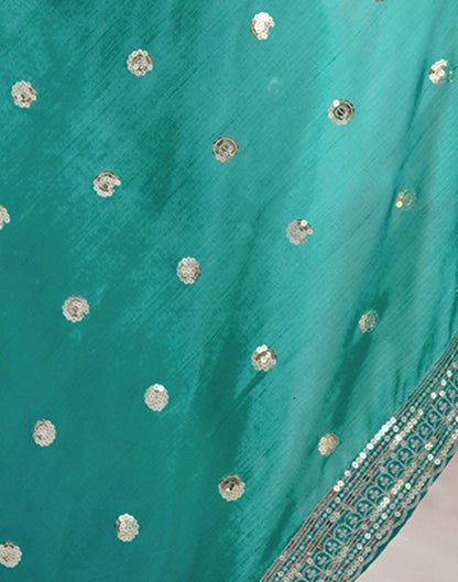 Dusty Teal Green Silk Sequence Embroidery Saree