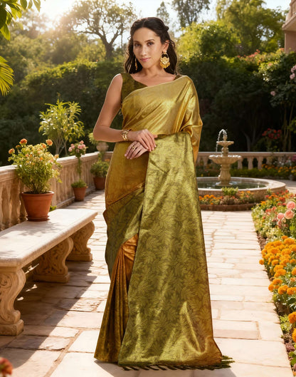 Yellow Silk Printed Saree