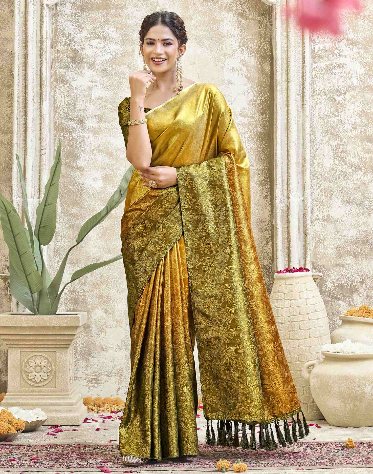 Yellow Silk Printed Saree