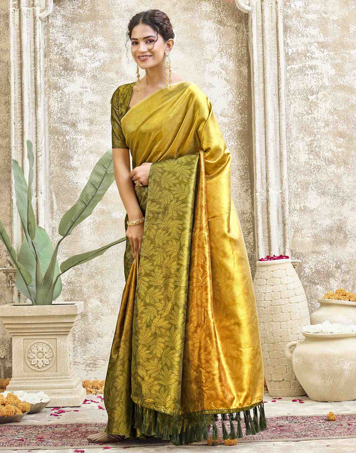 Yellow Silk Printed Saree