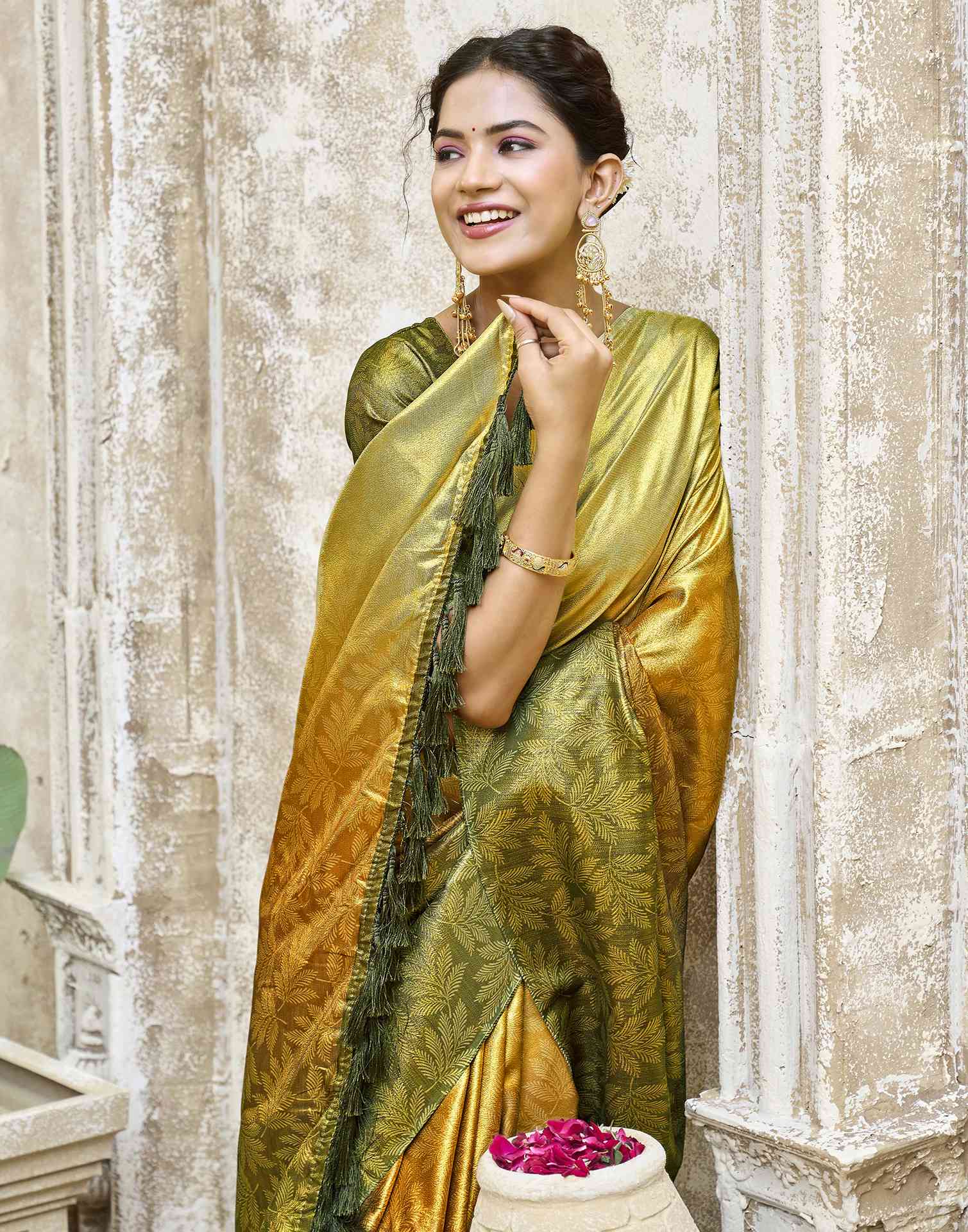 Yellow Silk Printed Saree