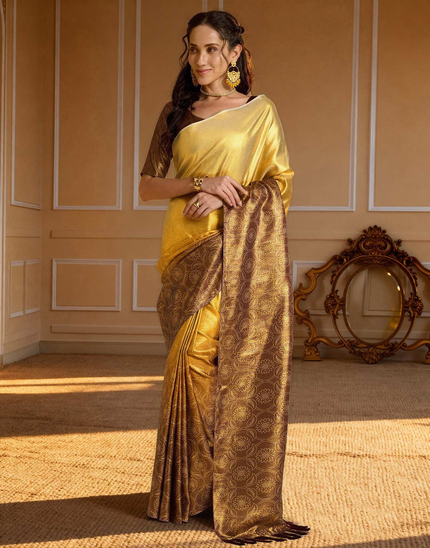 Yellow Silk Printed Saree