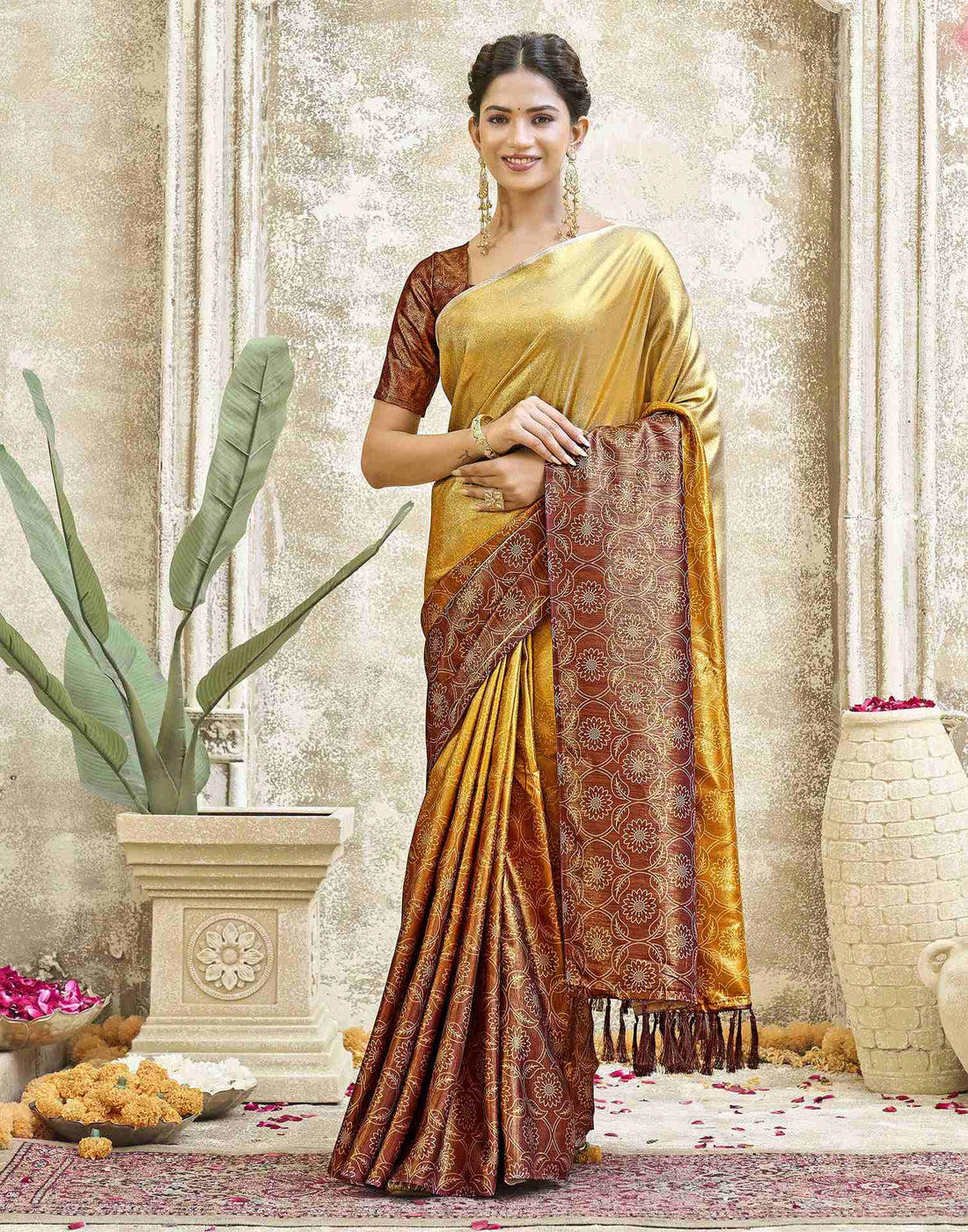 Yellow Silk Printed Saree