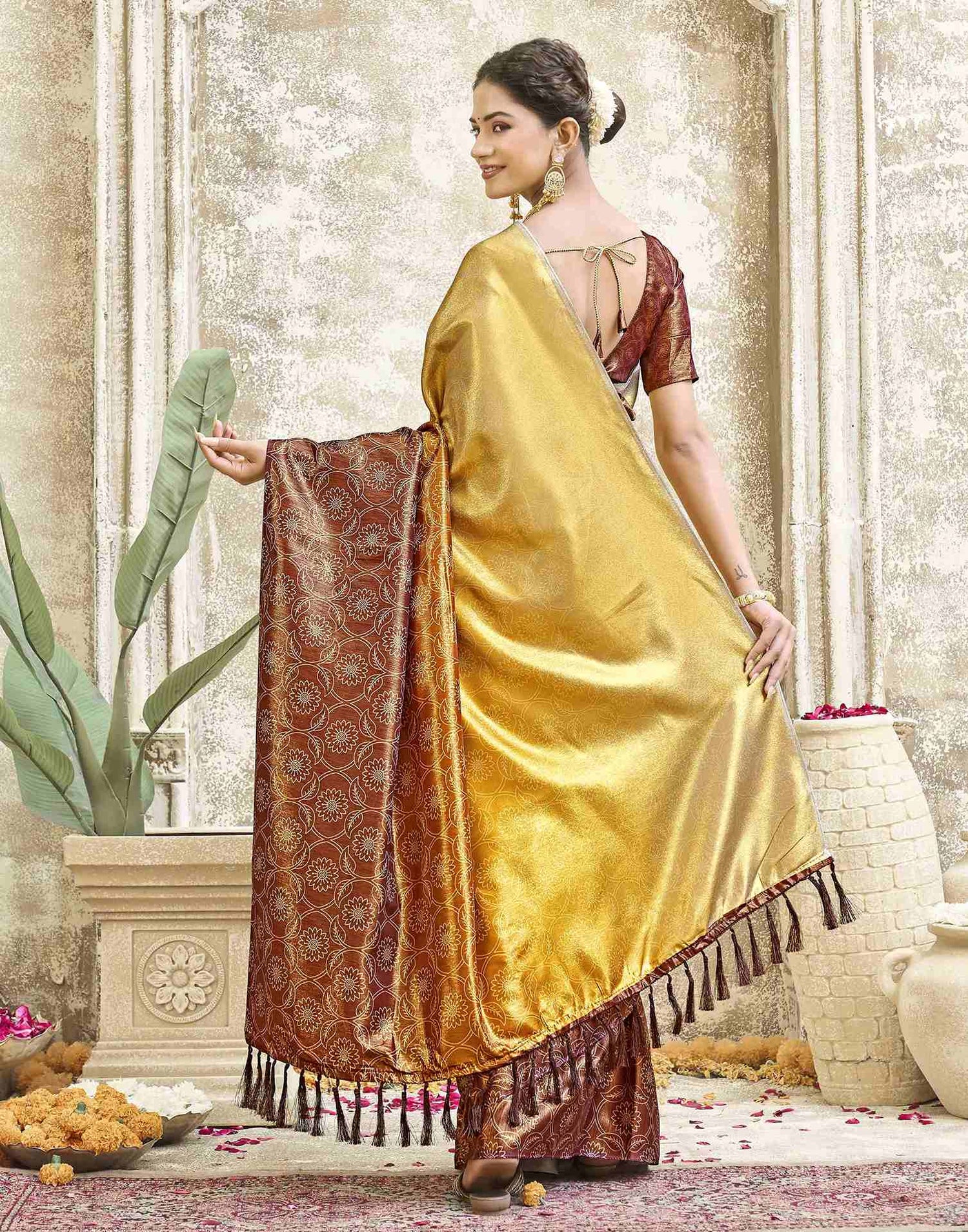 Yellow Silk Printed Saree