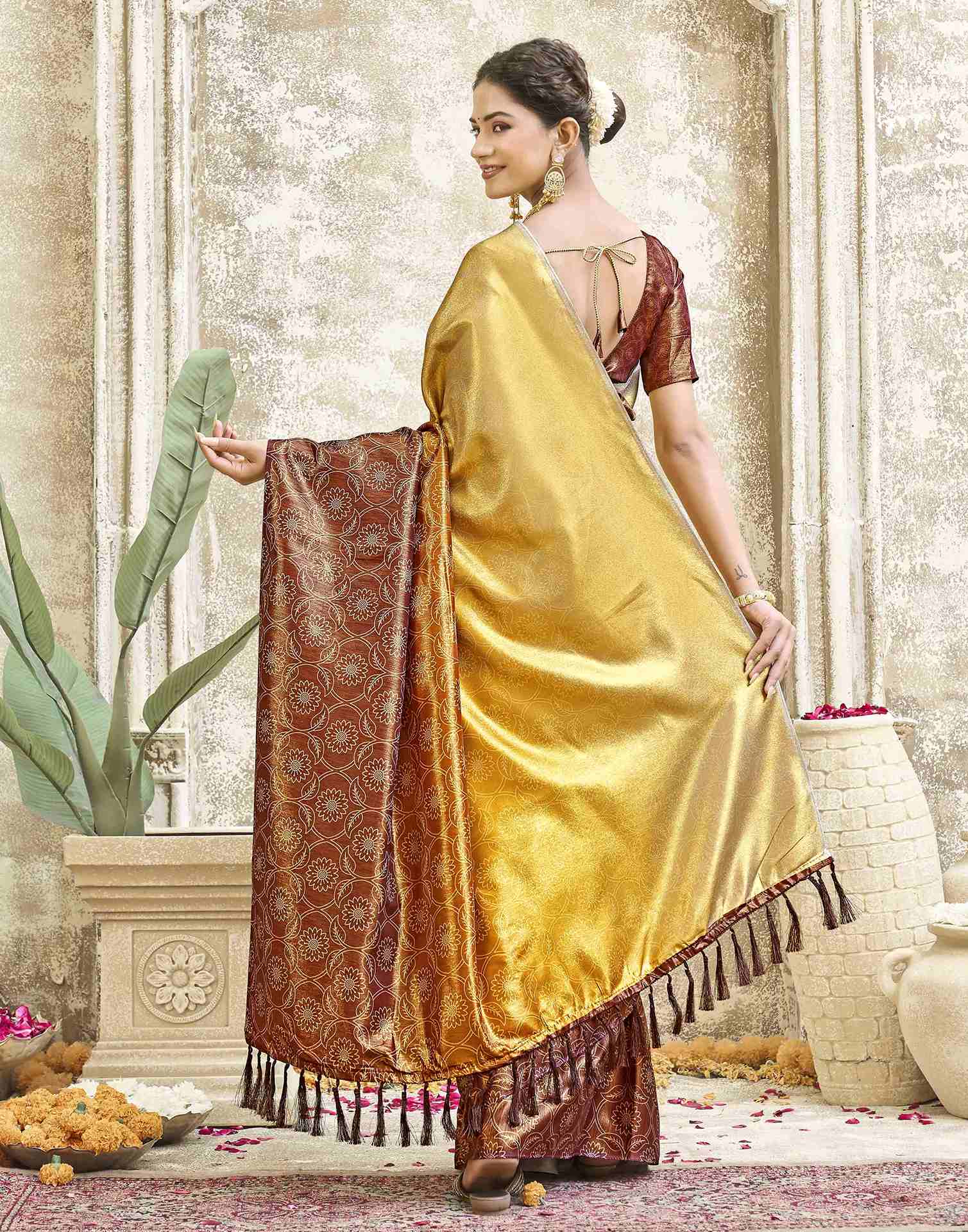 Yellow Silk Printed Saree
