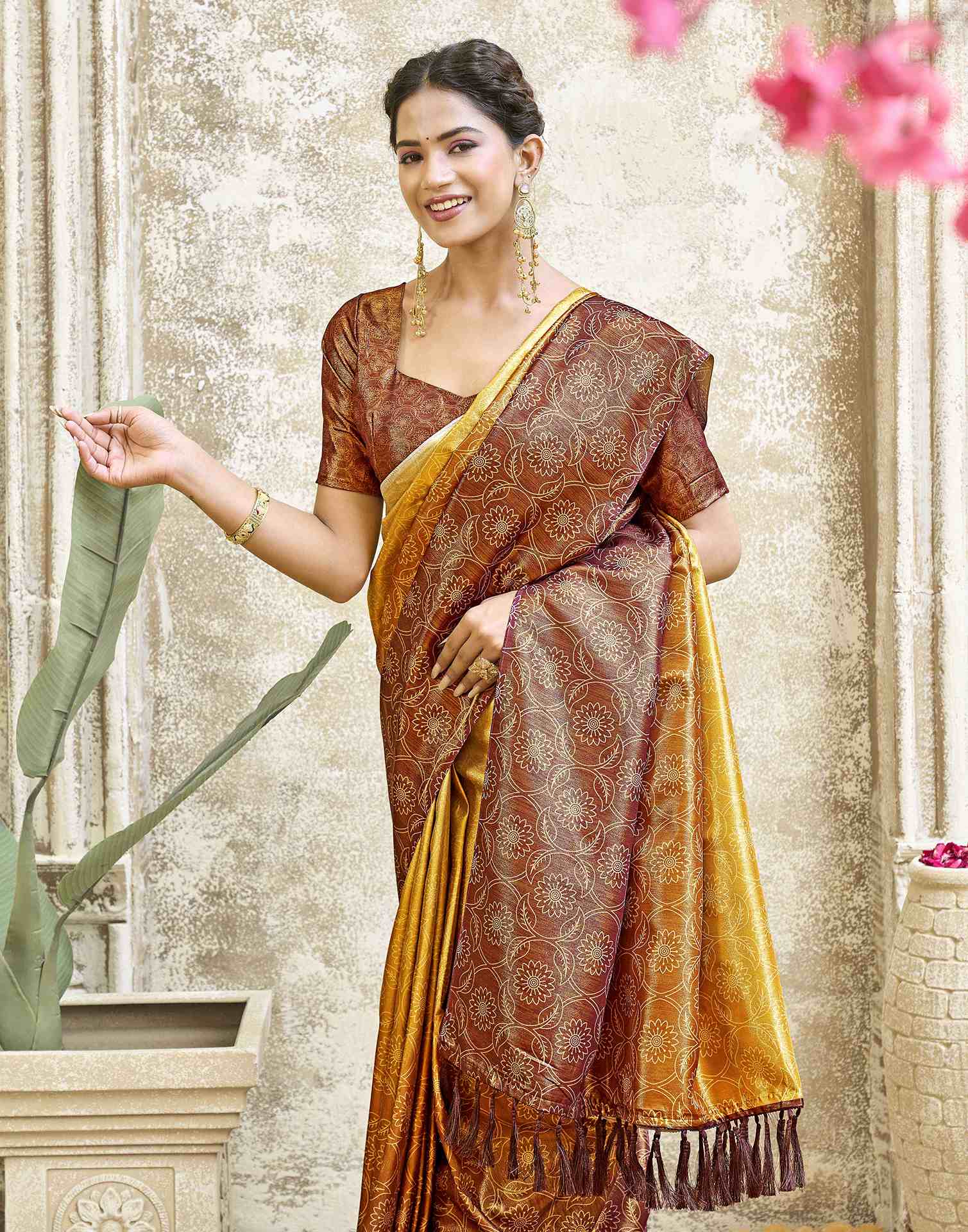 Yellow Silk Printed Saree
